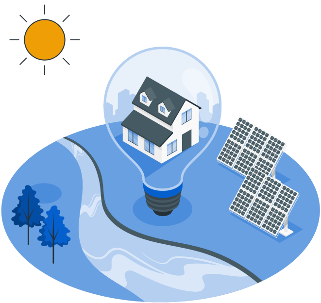 Representação gráfica de uma lâmpada com um casa dentro