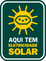 Logo do Selo Solar com a escrita "Aqui tem eletricidade solar"