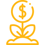 ícone amarelo de uma flor com formato de dinheiro