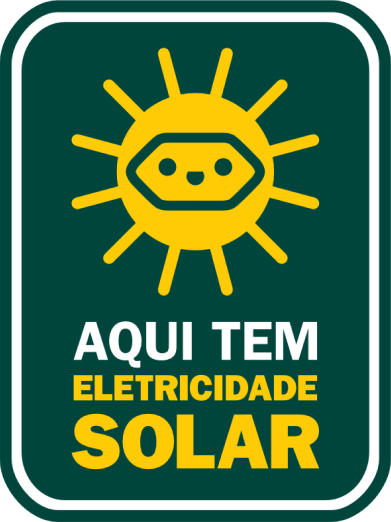 Logo do Selo Solar com a escrita "Aqui tem eletricidade solar"