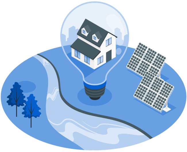 Lâmpada com casa dentro, representando energia solar