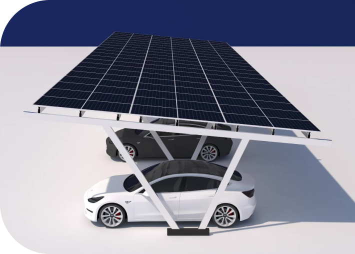 Placa solar em cima dos carros na garagem